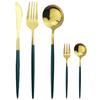 5Pcs Black Gold Dinnerware Set Knife Fork Spoon Flatware Set Stainless Steel Tableware Set Kitchen Cutlery Fruit Fork Silverware