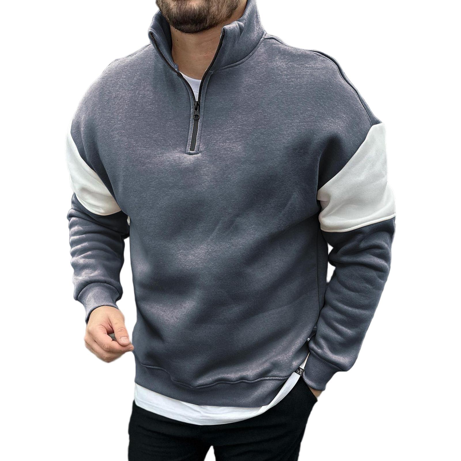

Mens Pullover Zip Lightweight Mock Neck Sweatshirt Fashion Long Sleeve Sweater Wniter Clothes L