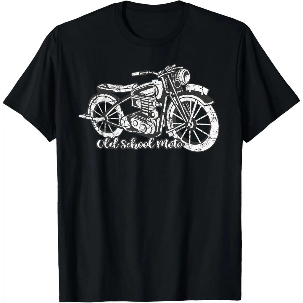 Old School Moto Vintage Motorcycle T-Shirt 100% Cotton O-Neck Short Sleeve Summer Casual Mens T-shirt Streetwear