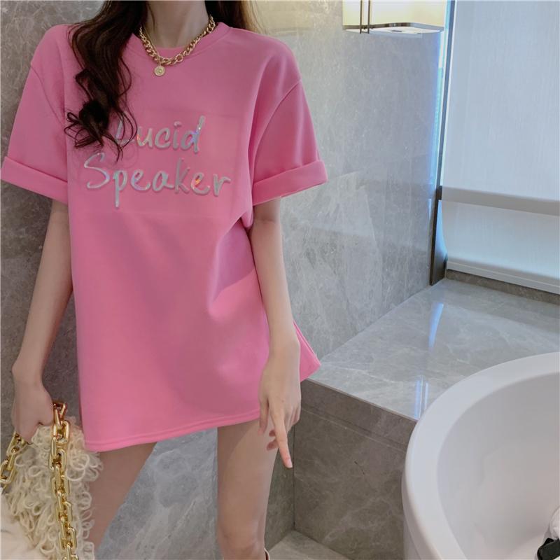 Sommer Damen Buchstaben Print T-Shirt Mädchen Harajuku Rundhals locker Lässig Y2K Oberteil T-Shirts Kurzarm Grafik T-Shirts Hip Hop Streetwear