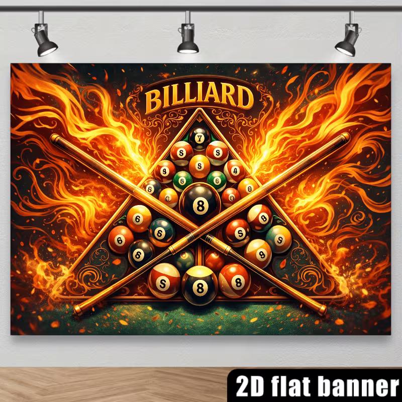 2D Vintage Feuer Billard Kulisse, Pool Billard Fotografie Hintergrundtuch für Bar & Party