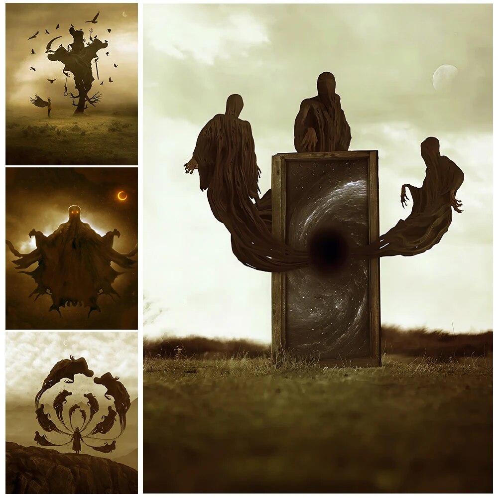 

Темное существо Дементор, винтажная настенная живопись на холсте, темное и грязное злое магическое существо, художественный постер и принт, украшение для дома без рамки