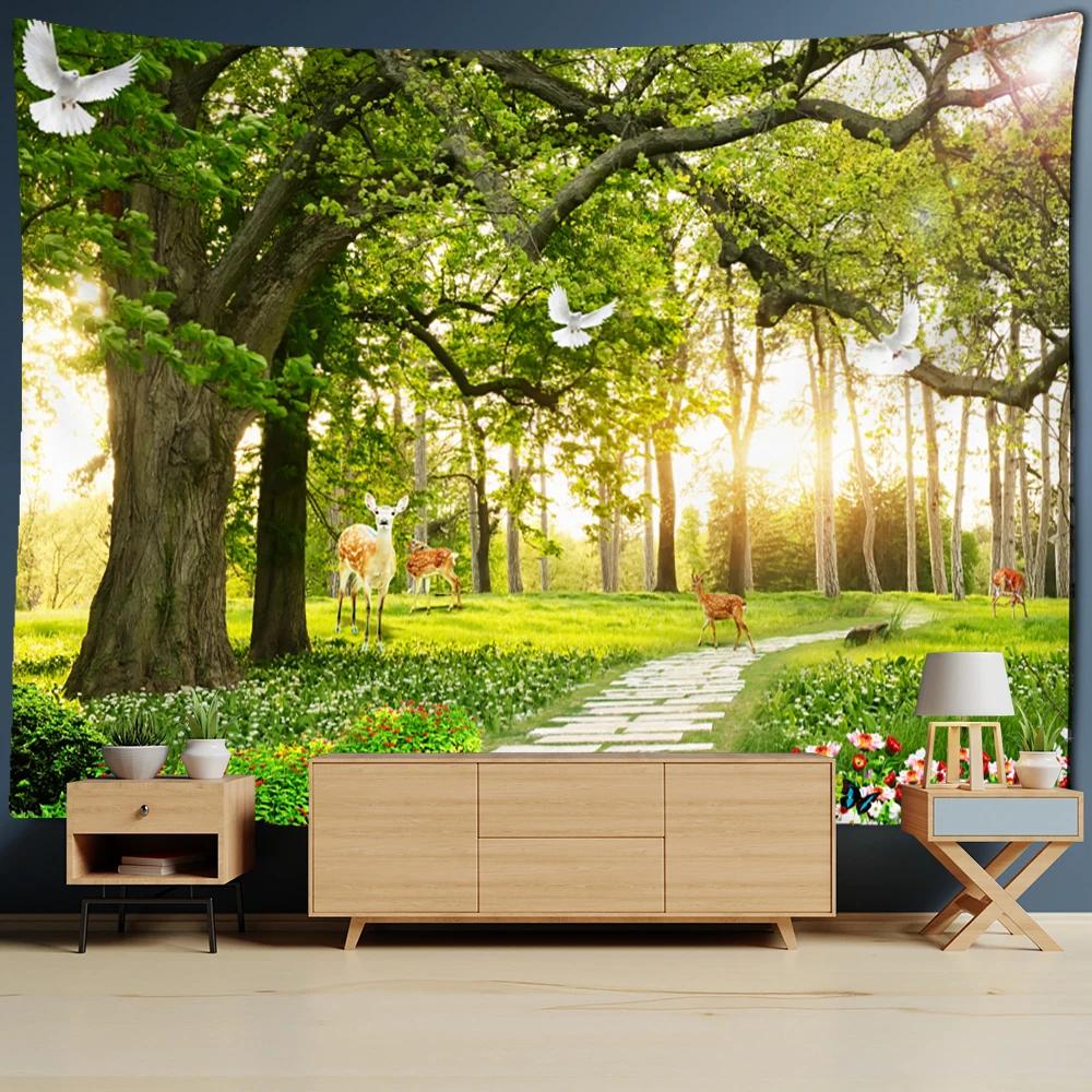 Bedroom Decor Aesthetic Tapestry Nature Scenery Forest Home Decor Aesthetic Living Room Backdrop Decor Wall Hanging Mantel Mesa