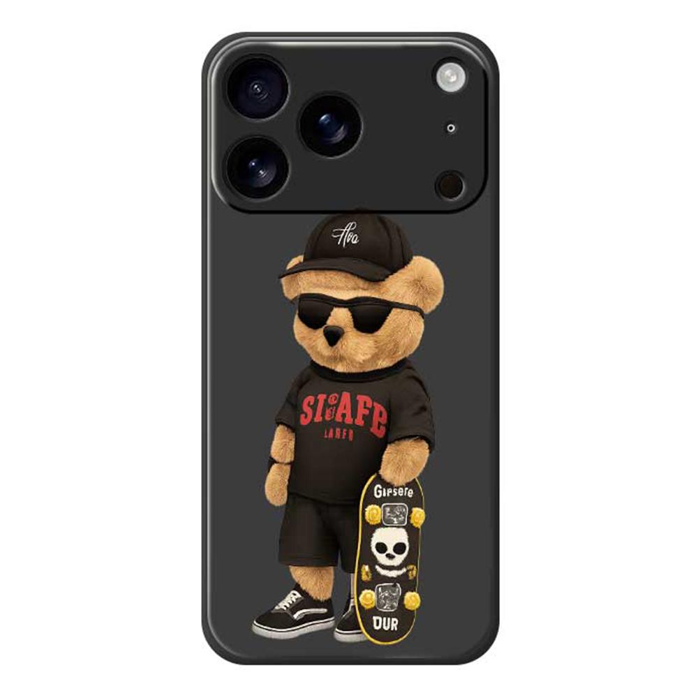 

For iPhone 17 Pro Max Case Cool Bear Pattern Printing Straight Edge TPU Phone Back Cover Black