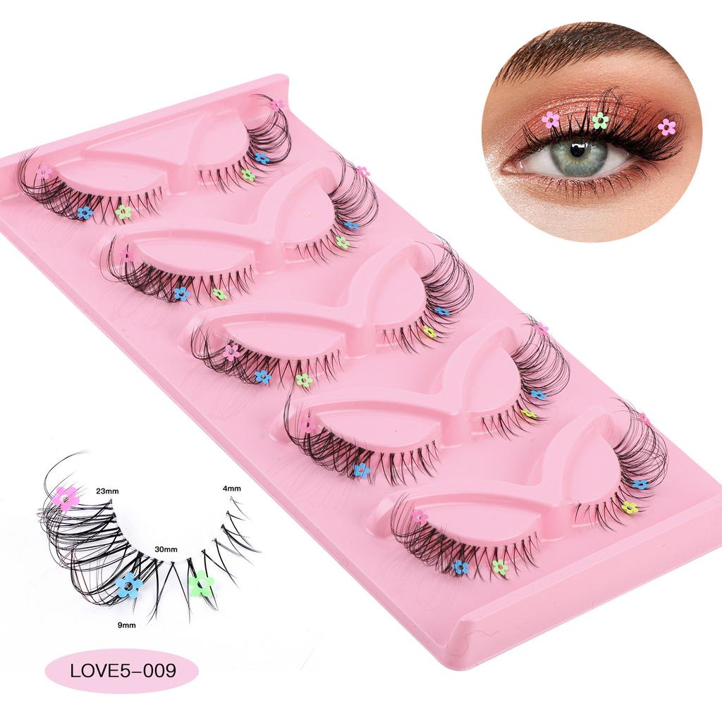 5 Pairs Of Fox Transparent Stem False Eyelashes With Cute Colored Flower Sequined Eyelashes