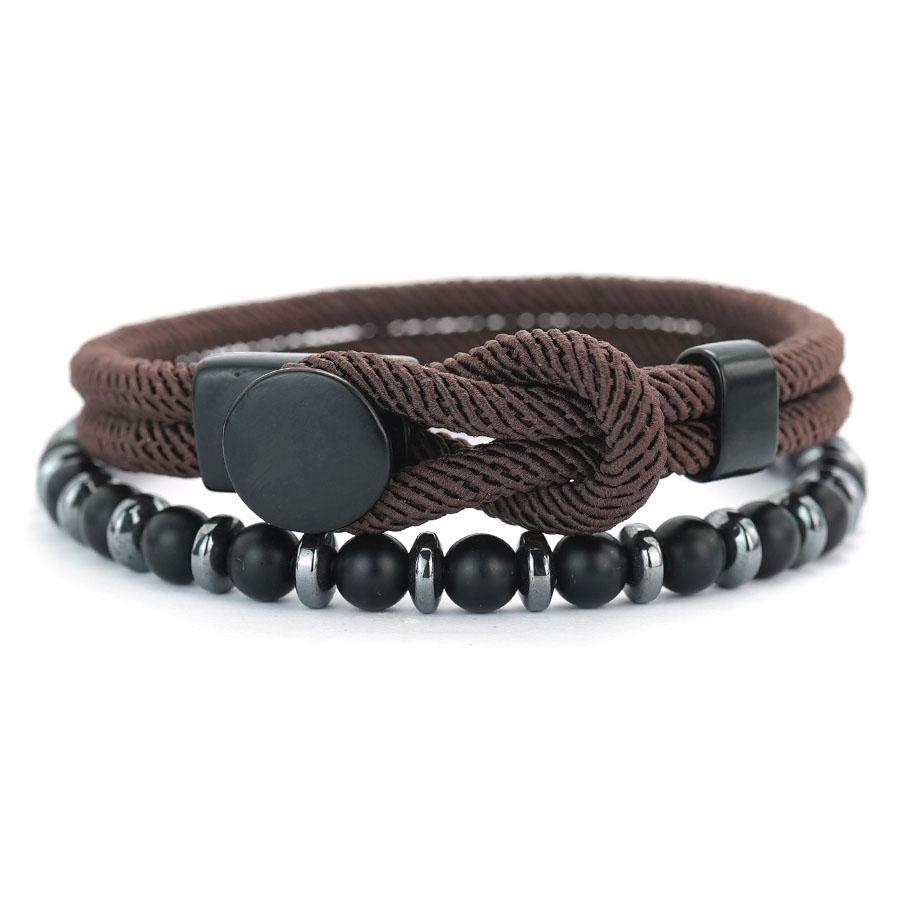 Noter New 2Pcs/Set Men Bracelet Grade A 4mm String Wrap Braslet 6mm Onyx Hematite Stone Healing Yoga Meditation Braclet Pulseria