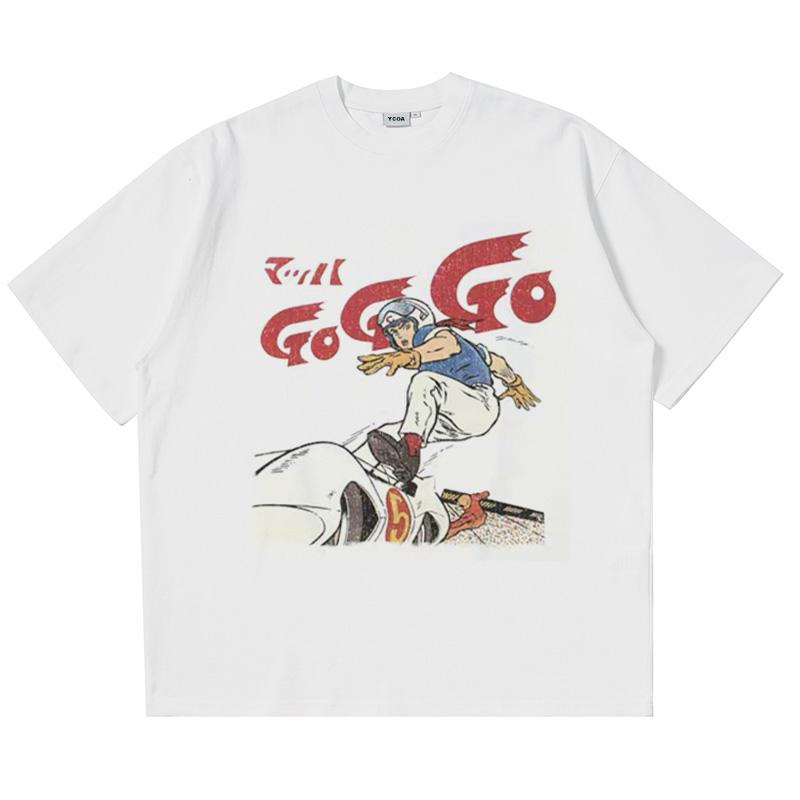 

Мужская футболка Speed Racer с принтом Оверсайз Хлопок Летние топы Корейская мода Винтажные футболки с коротким рукавом Y2k Уличная одежда S