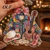 Western Cowboy Tree Decoration Guitar Hanging Ornament, 2D Flat Acrylic Pendant, or Country Music Theme, Small Gift for Musicians Hat Boots Christmas