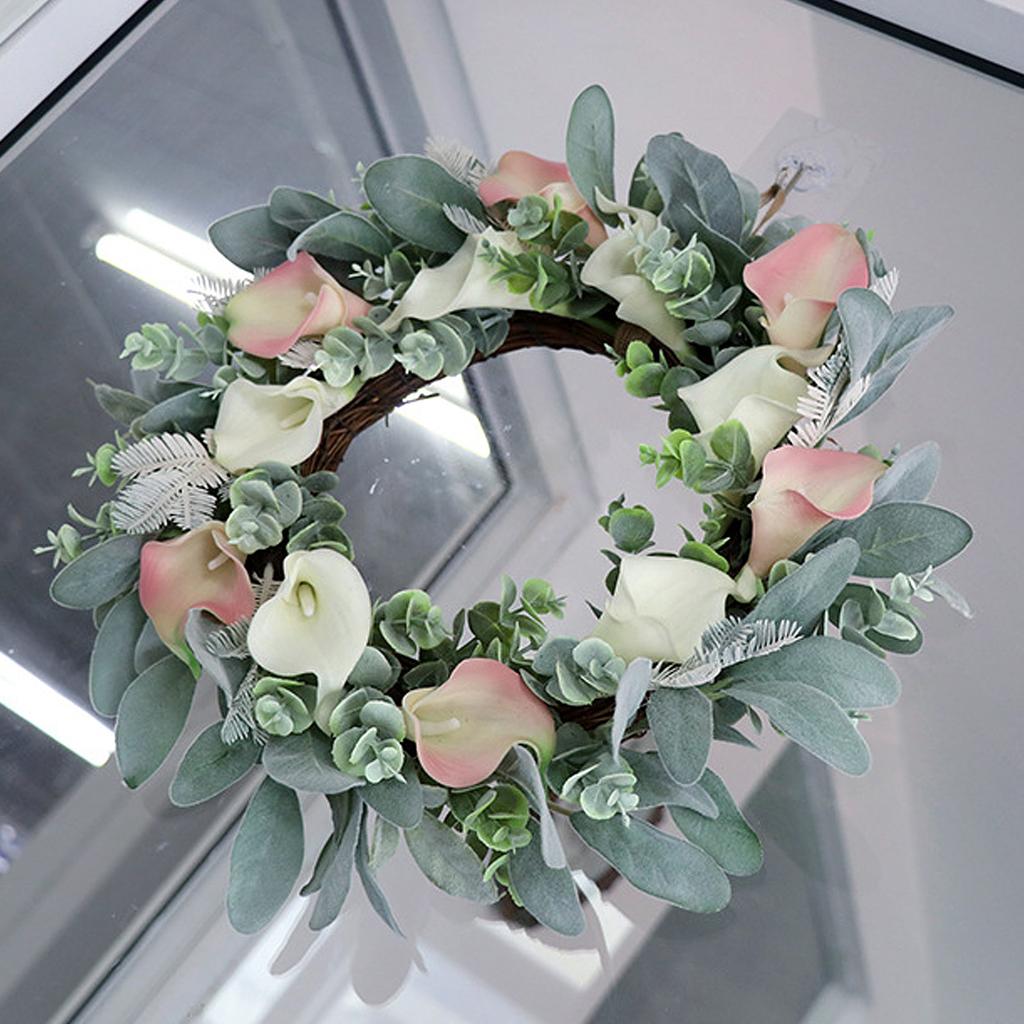 Artificial Flower Wreath Faux Floral Spring Wreath for Front Door Home Wall Window Party Holiday Decor PU Rattan White