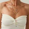European and American Sense Y-shaped Fringed Necklace Women, Creative Color Double-layer Cross Pendant Collarbone Chain Necklace