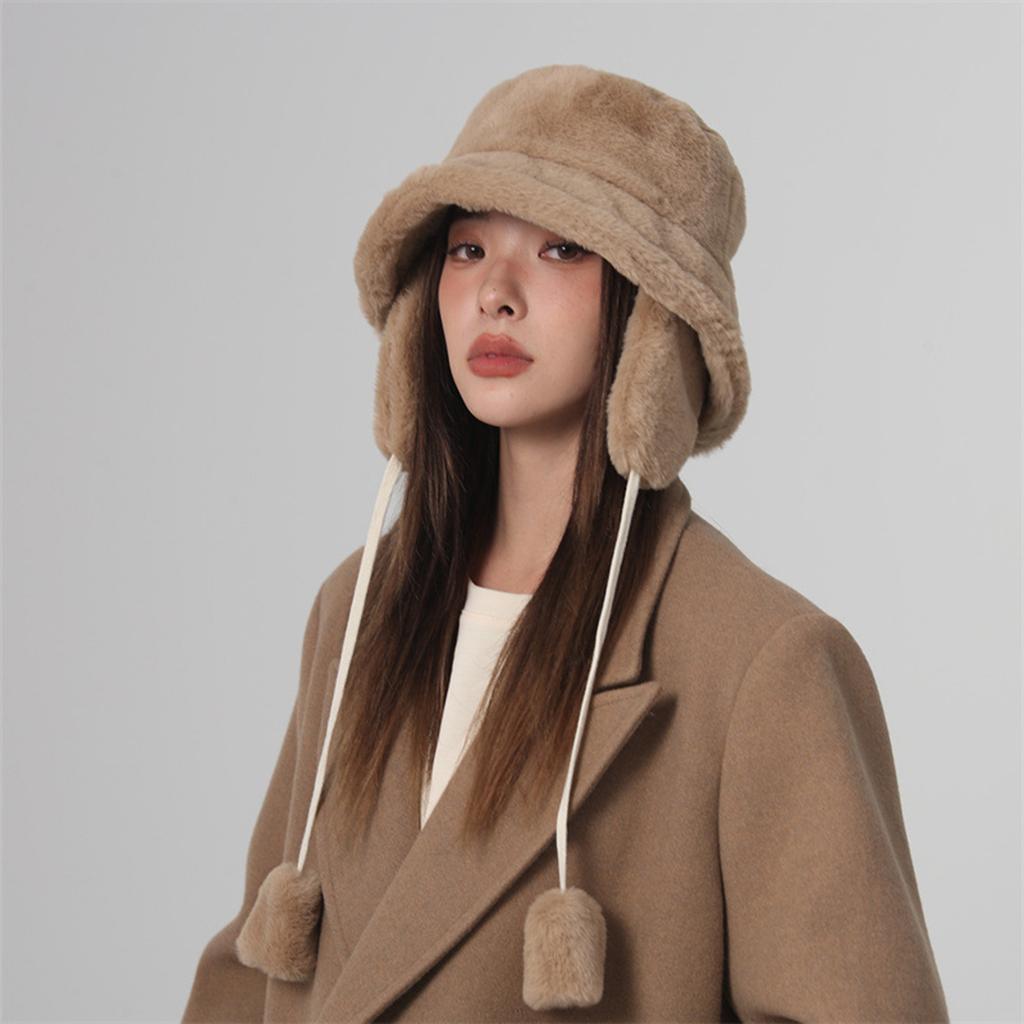 Detachable Earflap Plush Bucket Hat for Woman Teens Windproof Bucket Hat Adult Winter Skiing Cycling Fisherman Hat