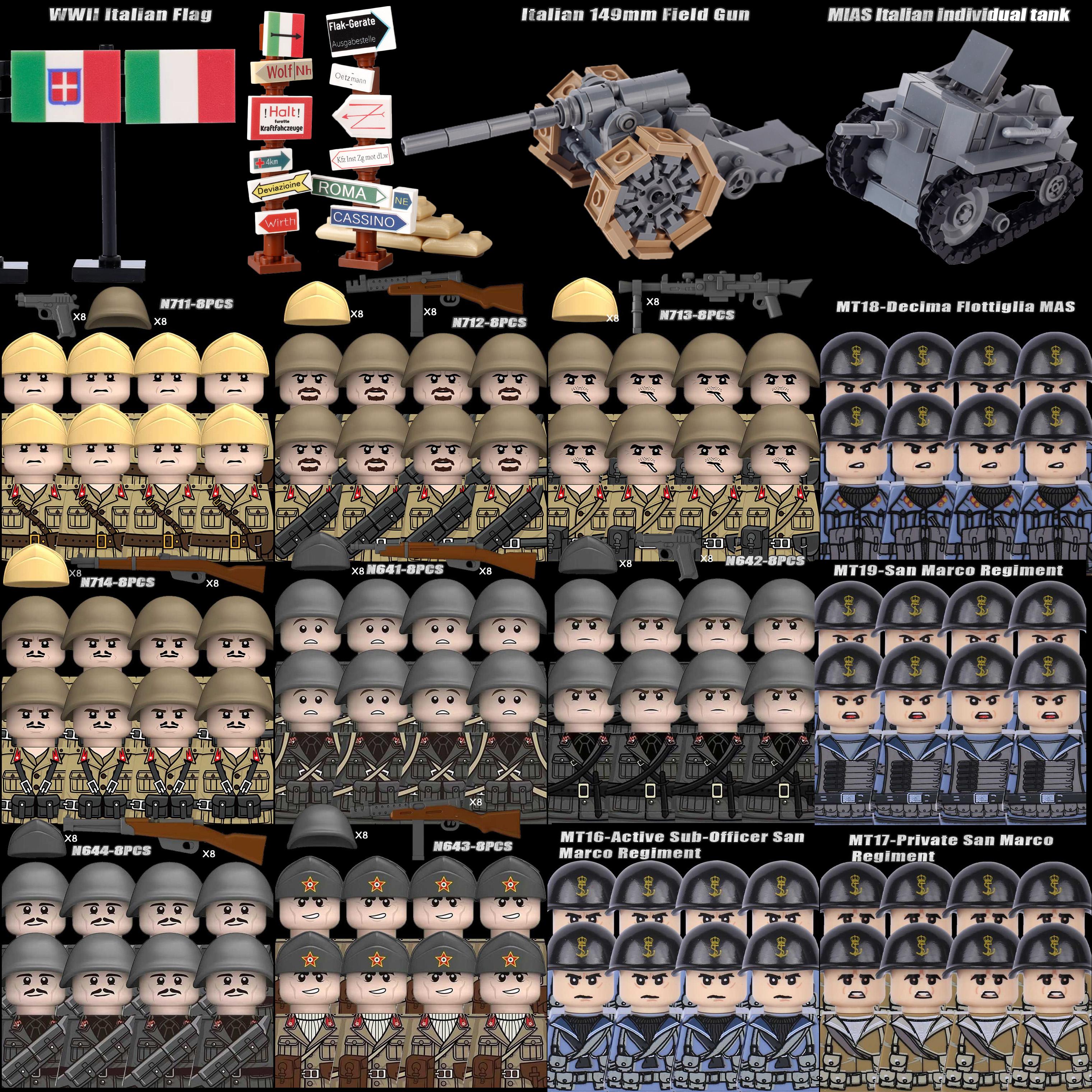 Zealous Sole Unisex Moc Ww2 Italian Soldiers Figures Building Blocks Italy Army Infantry Officer Weapons Gun Cape Helmets Tank Cannon Bricks Toys