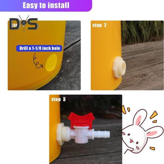 2Pcs Rabbit Watering Bucket Connector Kit Bulkhead Fitting Barb Ball Valve Mesh Washer Drinking System Connector for 5/16" ID Hose Connector