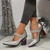 2025 Spring and Autumn New Pointed Pearl Decorative Belt Buckle Thick Heel Mary Jane Sweet Fashion High Heels Outside