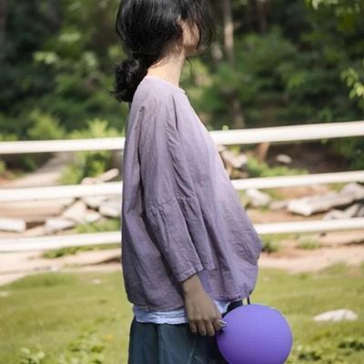 Women Vintage T-Shirts Spring O-Neck Long Sleeve Loose Tees Fold Women T-Shirts