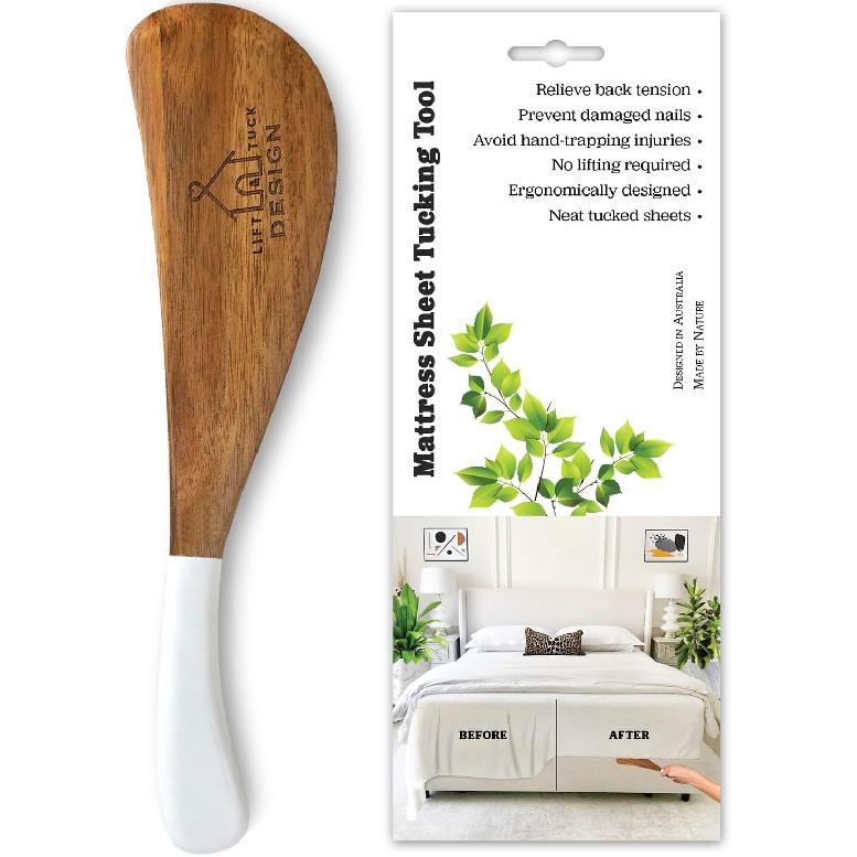 LIFT & TUCK DESIGN Bed Sheet Tucker Tool, Designed in Australia, Ergonomic, Improved Daily Living Aid, Woodcrafted, Relieves Back Pain, Bed Maker 12.6