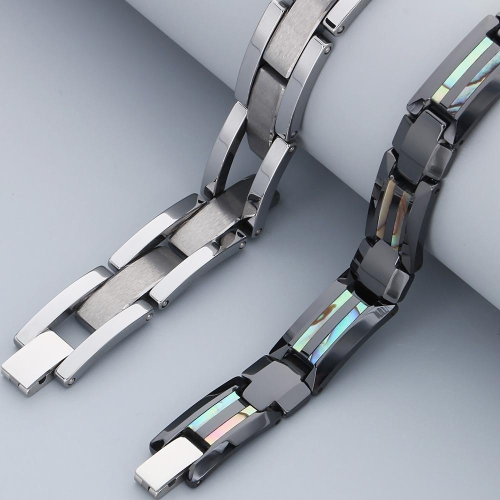 Matt Volframstål Herrearmbånd Svart Keramikk 10MM Bredde Lenkekjede Germanitt Magnetisk Korsarmbånd for Menn Med Skallsmykker