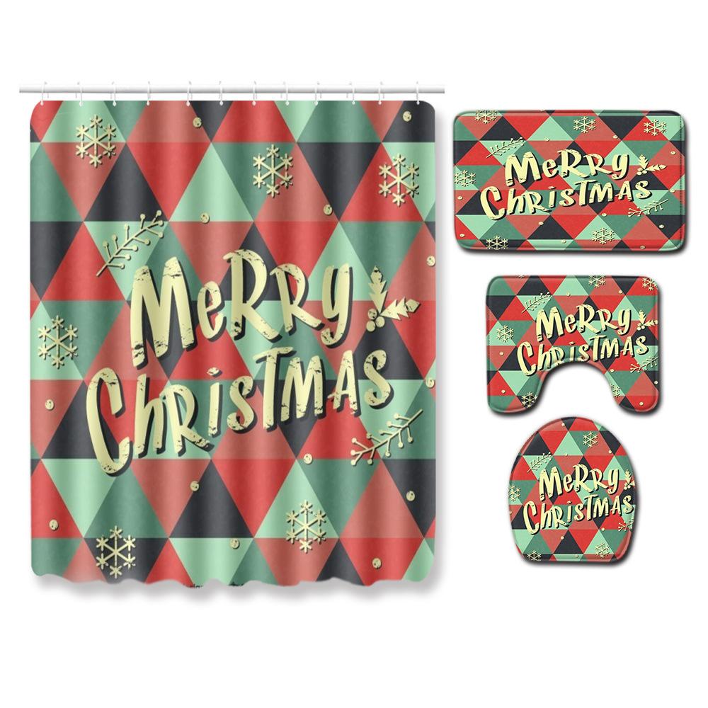 Christmas Home Door Mat Bathroom Shower Curtain Floor Mat Combination Four-Piece Set Bedroom Living Room Carpet