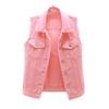 Women's Fashion Solid Color Sleeveless Pocket Short Style With Frayed Edges And Holes Cardigan Vest Jacket