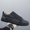 Trend Men Leather Casual Shoes Punk Style Rivet Flat Skate Shoes Young Man Street Black Sneaker
