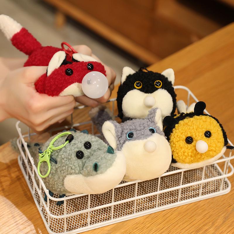 Cartoon Cute Otter Crocodile Bee Spitting Bubbles and Pinching Plush Toy Pendant Doll Bag Hanging Keychain