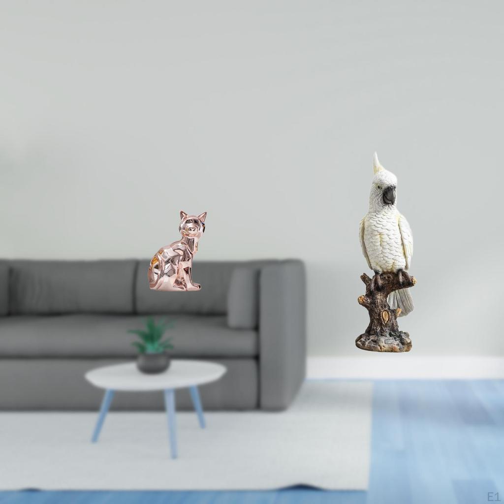 Cat Parrot Statue Decorative Figurine Animal Sculpture Resin Art Craft Ornament for Fireplace Desk