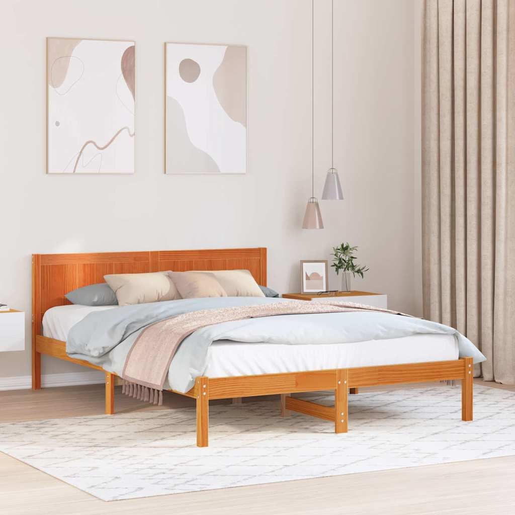 Brown Bed Frame 150 x 200 cm Solid Pine Wood