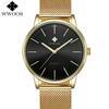 WWOOR Gold Watches Ultra Thin Simple Men Quartz Watches Waterproof Mesh Belt Full Stainless Steel Wristwatch