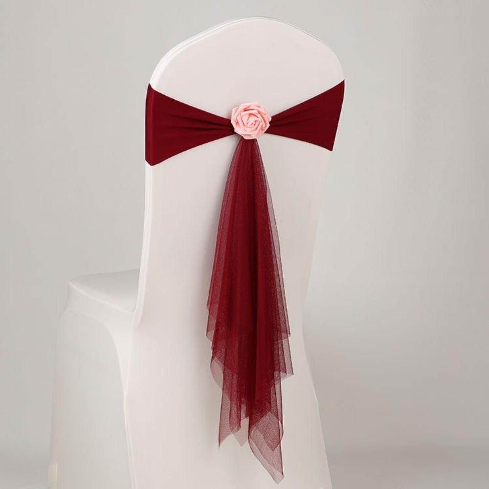 Rose Flower Chair Back Bow Decorative Belt Elastic Band Chair Bandage Home Decor Supplies