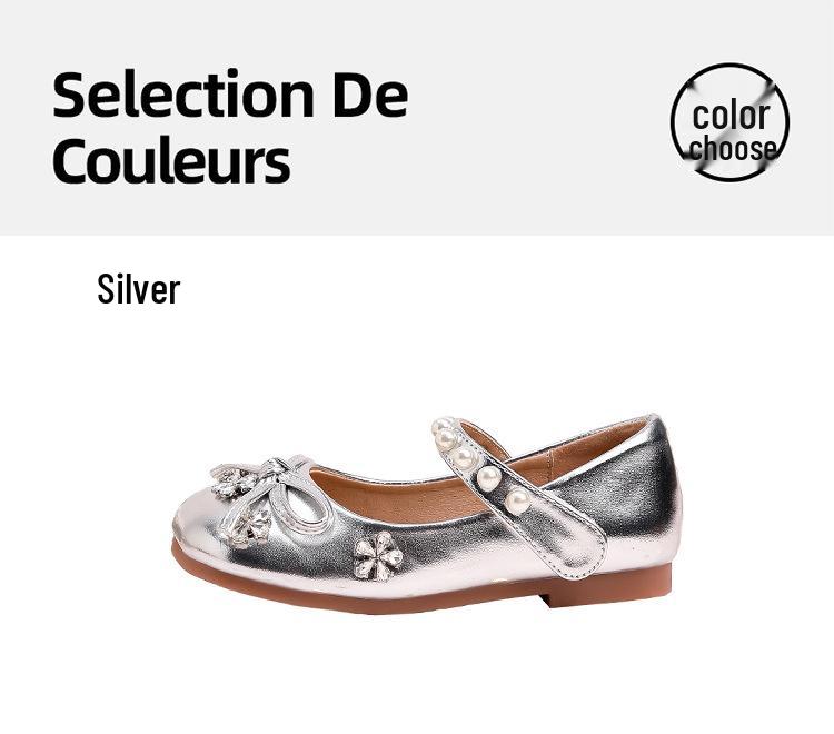 2026 New Girls' Leather Shoes, Korean Style with Soft Sole and Bow, Perfect for Princess and Performance Wear.