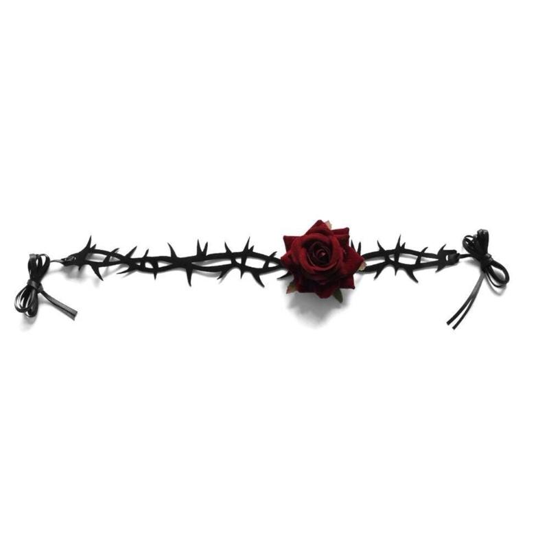 Fashion Punk Necklace Rose Flower Chokers Necklaces Women Thorny Rose Clavicle Chain Necklaces Club Party Sexy Ornament
