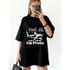 Oversized T-shirt Svart Hajtryck Mata Mig Och Säg Att Jag Är Söt Grafisk T-shirt För Vardagsklädsel Och Streetstyle