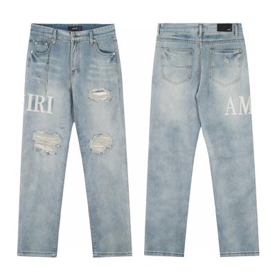 M06 Jeans Trendy da Uomo e da Donna in Stile Americano con Toppe in Tessuto, Strappi, Ricami, Pantaloni Casual e alla Moda High Street