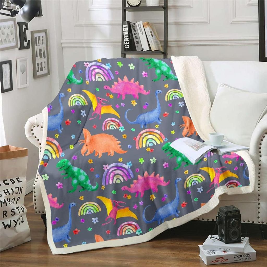 Colorful Dinosaur Blanket Soft Fleece Throw Kids Room Decor Baby Gift Cartoon Animal Design Home Decoration