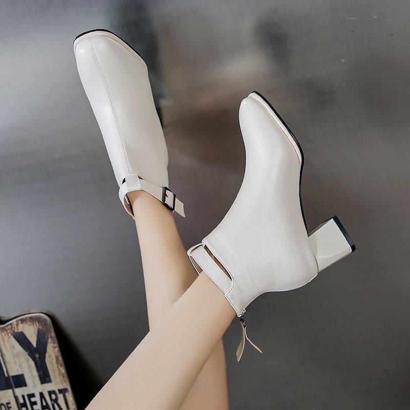 Winter Women's Plush Warm and Fashionable Back Zipper High-heeled Fashion Boots High Top Boots Leather Shoes Midsole Boots Women's Shoes
