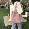Women Corduroy Shoulder Bags Bear Pattern Ladies Casual Handbag Reusable Large Capacity Tote Bags Casual Female Shopping Bags