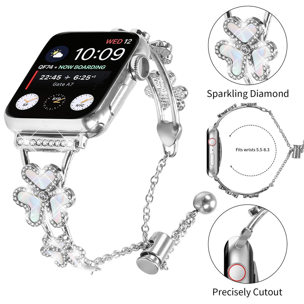 Metal Band For Apple Watch Ultra 3 2 1 49mm/Series 11 10 46mm/9 8 7 45mm/SE3 SE2 SE 6 5 4 44mm/3 2 1 42mm Heart Clover Decor Watch Strap