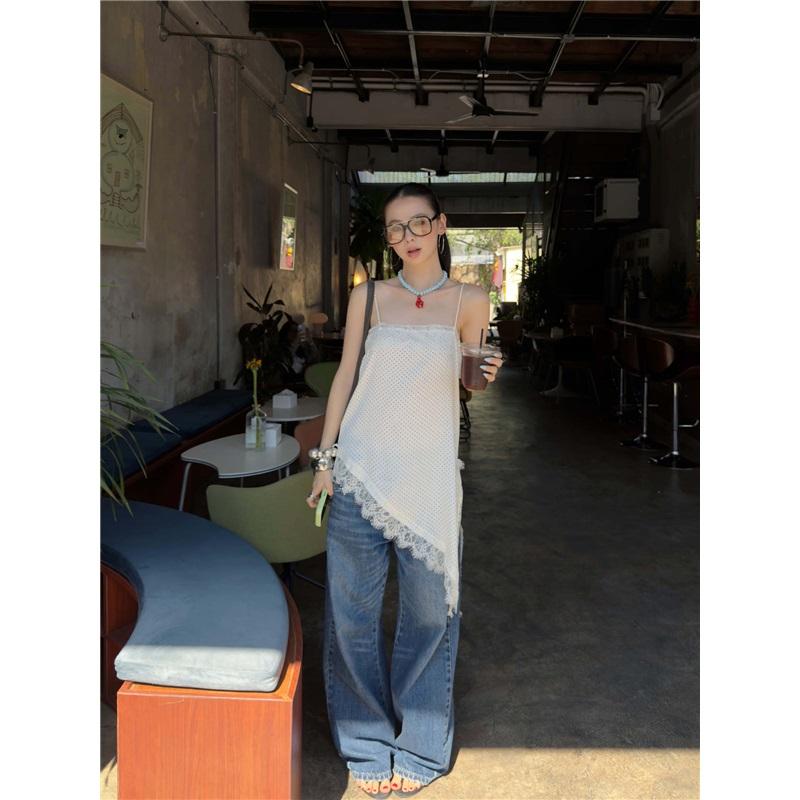 Irregular Lace Trim Vest Tank Top For Layering