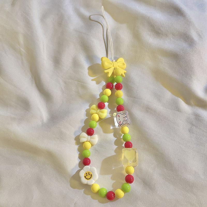 Bracelet de perles d'amour pour femmes, petit nœud en cristal frais, fleurs, amour, chaîne de téléphone portable, anti-chute, accessoires de coque de téléphone portable, DIY