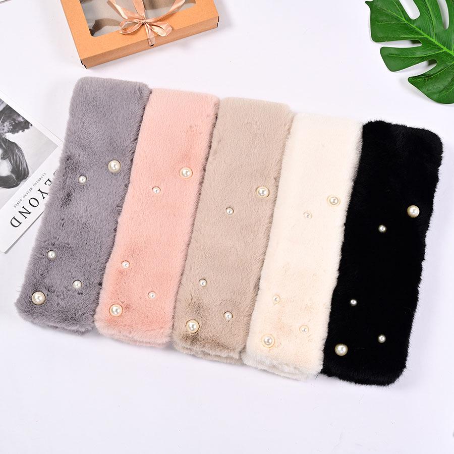 Women's Korean Style Imitation Rex Rabbit Fur Scarf - Versatile Autumn & Winter Thick Warm Pearl Cross Neck Warmer.