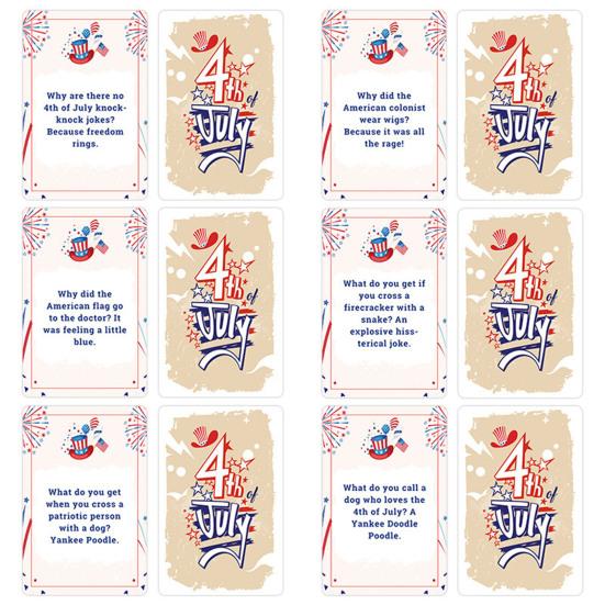 1 Set 4. Juli 54 Witzkarten Unabhängigkeitstag Thema Witze Papierkarten Kinder Erwachsene Familienparty Interaktives Brettspiel