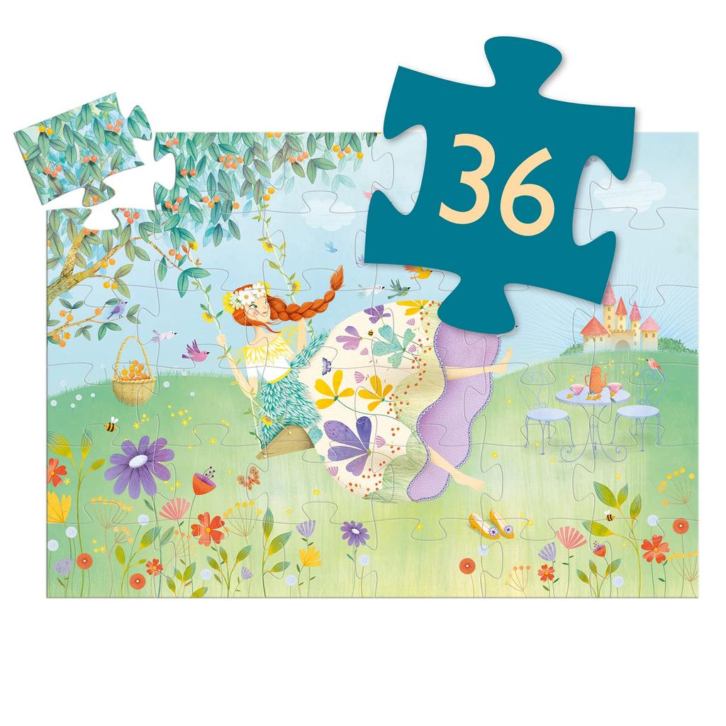 DJECO Silhouette Puzzle Princezna jara Puzzle Girl Fairy 36dílný dárek Roztomilý interiér Montessori 4 roky staré Vánoce (DJ07238)