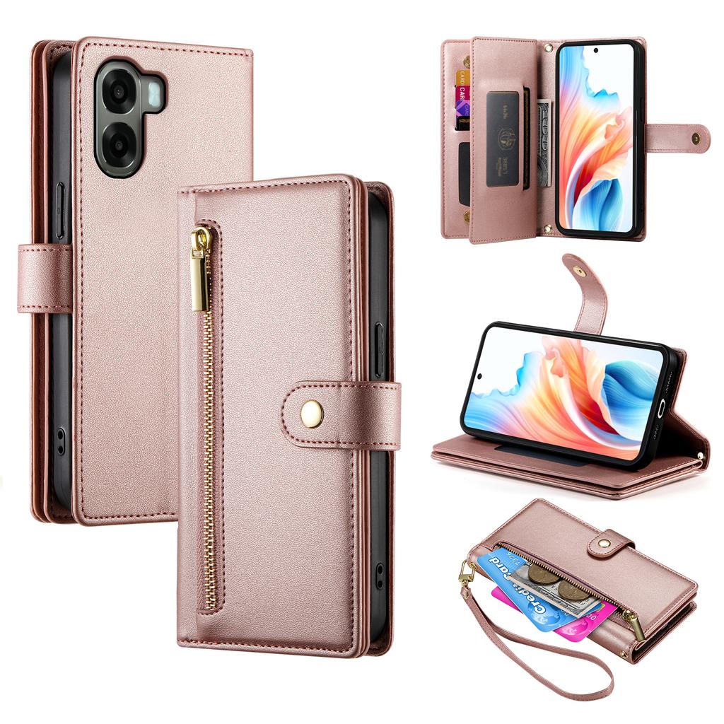 For Oppo A6x 5G / A6x 4G Leather Case Zipper Pocket Wallet Phone Cover with Straps