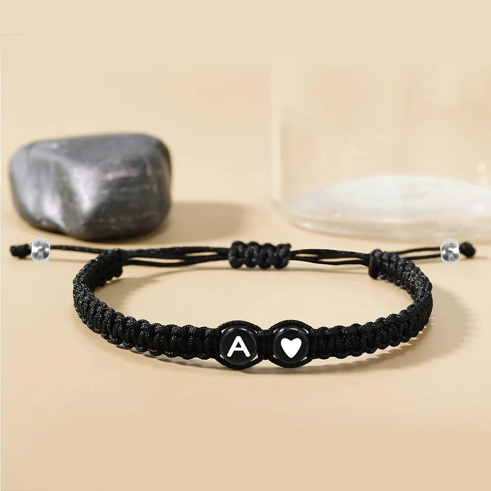 Trendy Black 26 Letter Braided Bracelet Handmade Adjustable Rope Woven Wristband Wrist Jewelry Accessories Couple Gift