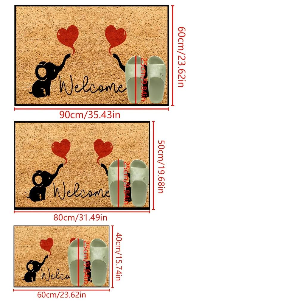 Elephant Heart-shaped Welcome Door Mat Valentine's Day Home Decoration Non-slip Indoor and Outdoor Entrance Carpet