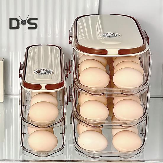 Automatic Rolling Egg Container Fridge Storage Box Food Grade BPA Free Transparent Stackable Fridge Organizer with Lid