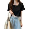 Crop Top Estivo da Donna con Scollo Quadrato a Maniche Corte - Trendy, Vestibilità Larga, Vita Alta