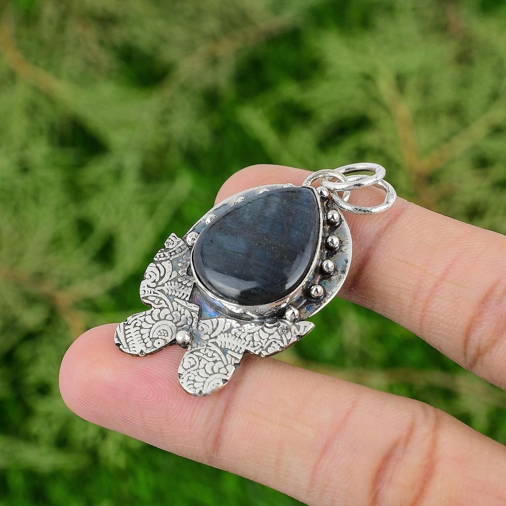 Labradorit Ädelstenshänge Unika Smycken 925 Sterlingsilver Hänge Handgjort Hänge Gåvor Till Mor