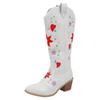 Women'S Mid Heel Embroidered High Boots Embroidered Thick Heels Leather Cowboy Mid Calf Boots Dog Boots For Women Mid Calf