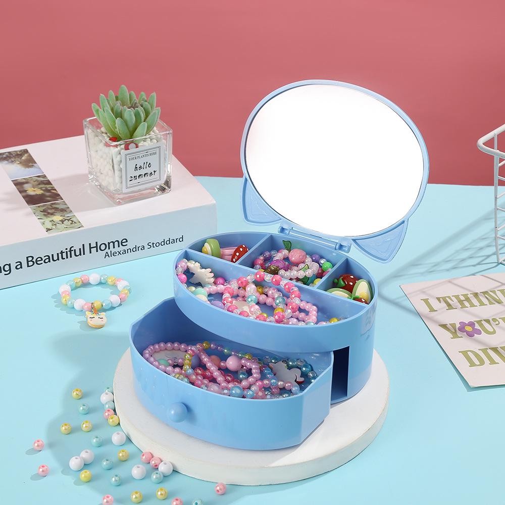 Kids' Double-Layer Cartoon Jewelry Box - Cute DIY Hair Accessory Storage with Drawer